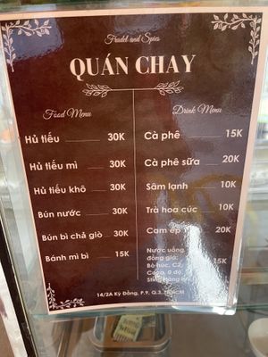 Menu   at Quan Chay in Ho Chi Minh City