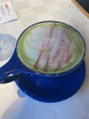 Strawberry fields matcha latte, ask for oat milkk  at Borage  in Speedway