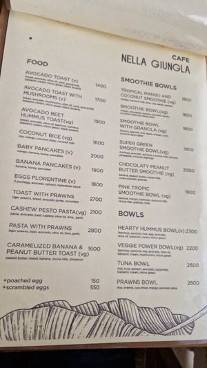 Menu at Cafe Nella Giungla in Hikkaduwa