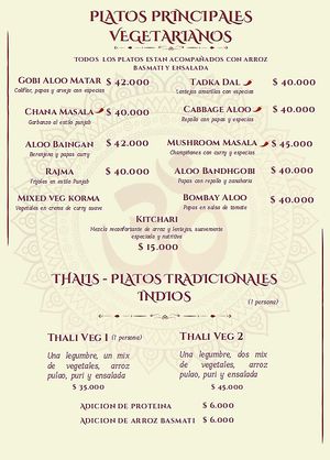 Platos principales Vegetarianos at Santa Masala in Santa Marta