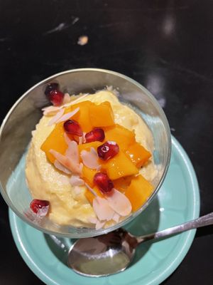 Amazing dessert - ricepudding with mango  at Borderless Kitchen - Pop Up in Zurich