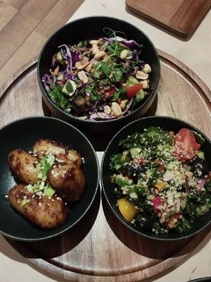 Korean potatoes, vietnamise and bolivian salads at Colibri in Vilnius