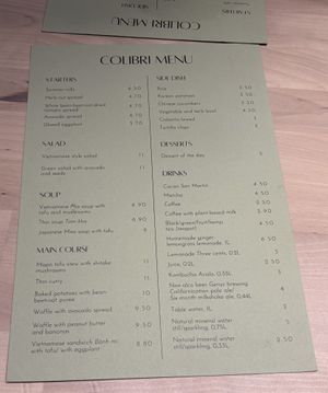 Menu  at Colibri in Vilnius