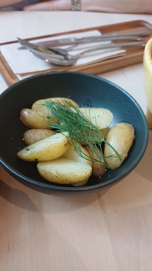 Roasted potatoes for soup at Colibri in Vilnius