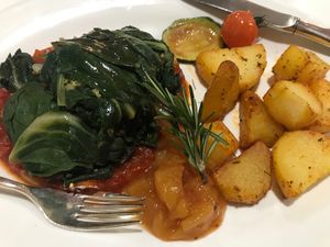 Chard with quinoa, potatoes, ratatouille and pineapple-chutney. at Knittel's Restaurant Kreuzberg in Tubingen