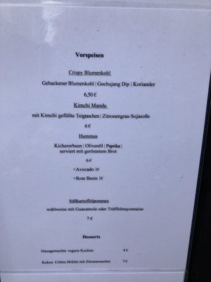 Menu  at Seoul Green in Frankfurt