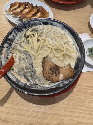 Ramen with vegan pork. The broth maybe made from soya and sesame, it is thick and and delicious  at Ramen Kiou - Hankyu Higashidori Branch in Osaka