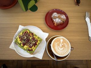 Tostada, medialuna manjar y chai late  at Medialuna Valpo in Valparaiso