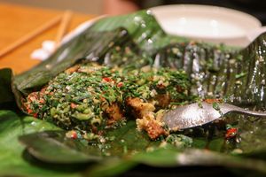 chick'n in banana leaf at A Wave Pure Vegetarian Food (Flower Garden Store) 一朵浪花  纯净素食(花卉园店) in Chongqing