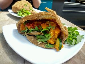Vegan Rosa Squash with added vegan parmesan at Sarava Creperie  in South West London