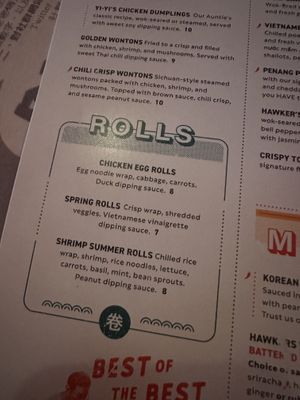 Menu  at Hawkers in Dallas