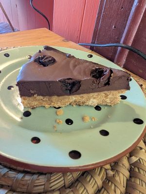 Cherry and chocolate tart at Folks Cafe in Edinburgh