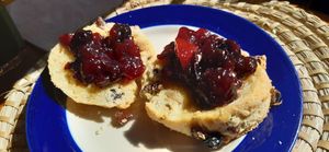 Scone with home made jam at Folks Cafe in Edinburgh