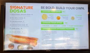 Wall menu at Madras dosa Co  in New York City