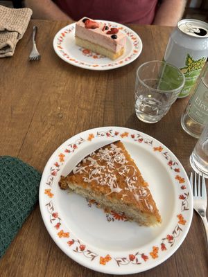 Strawberry dessert, and coconut cake    at CURIEUSES  in Dijon