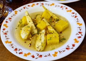 Parsnip cream w/grilled polenta at CURIEUSES  in Dijon