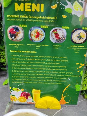 Menu at Energy Box in Cetinje