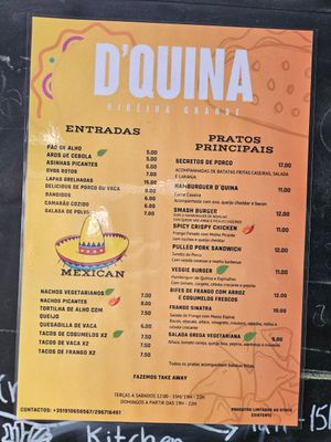 Menu at D'Quina in Ribeira Grande