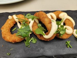 Aros de cebola at D'Quina in Ribeira Grande