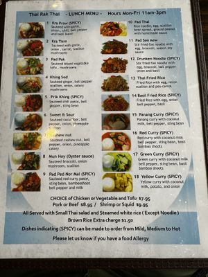I got the kra prow w white rice  ! Lunch menu   at Thai Rak Thai  in Scranton