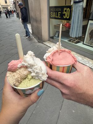 Strawberry, pistachio, banana, hazelnut   at I Gelati di Piero in Lucca