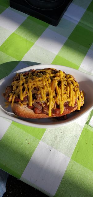 Planet chilli dog at Veggie Bob's Kitchen in Fort Langley