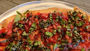 Bruschette vegan pizza at Papa Luigi in Elmer