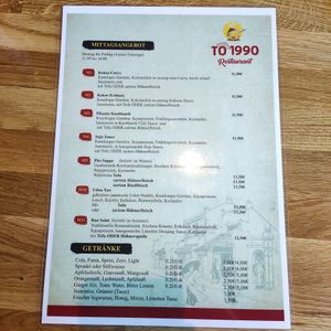 Lunch menu at To 1990 Restaurant in Cologne