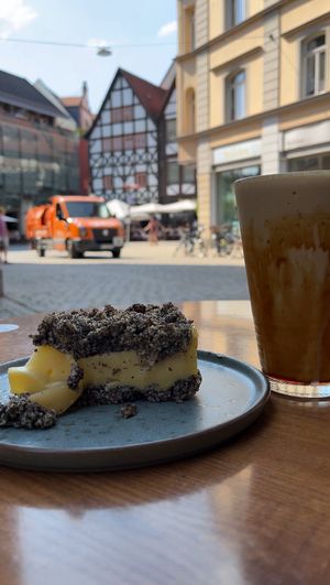 poppyseed cake with caramel frappé & a good view  at Cognito in Erfurt