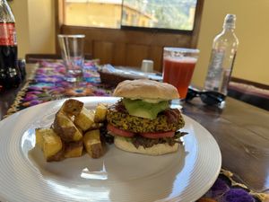 Quinoa burger  at Nina Del Valle in Ollantaytambo