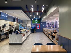 Inside seating at Just Salad - Hunter College in New York City