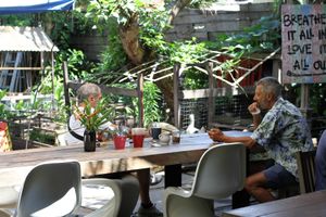 Outdoor sitting at Samadi Kitchen Lab in Canggu