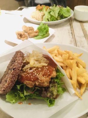 Rice burger with Korean taste at AIN SOPH.Soar in Tokyo