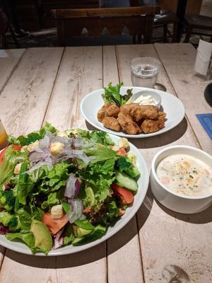 Salad,soup and  fried soy meat. at AIN SOPH.Soar in Tokyo