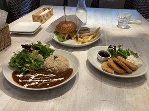 Hayashi rice, chili cheese burger , cutlets  at AIN SOPH.Soar in Tokyo