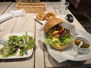 Chili Burger with Salad and Onion Rings   at AIN SOPH.Soar in Tokyo