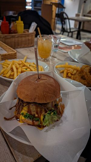 Cheese burger with fried onions at AIN SOPH.Soar in Tokyo