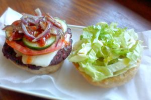 The Beefless Burger at Roots Wraps and Smoothies in San Ignacio