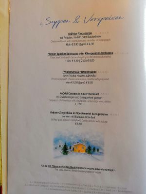 Suppen und Vorspeisen at Traditionsgasthof Weissbacher in Wildschonau