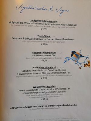 Hauptspeisen at Traditionsgasthof Weissbacher in Wildschonau