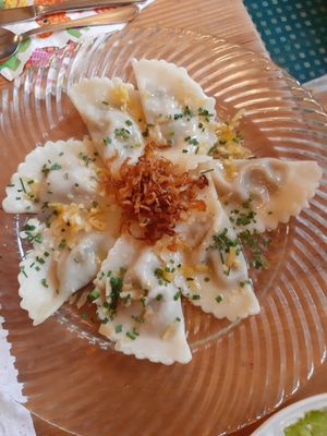 Ravioli (home made) with a filling of mushrooms. at Traditionsgasthof Weissbacher in Wildschonau