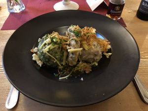 Weissbachers Veggie Tris (Tiroler Knödel, Spinatknödel & “Kas”pressknödel) at Traditionsgasthof Weissbacher in Wildschonau