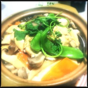 Golden Mushroom and Vegetable hot pot at Happy Veggie House in Calgary