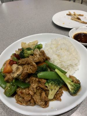 Vegan “pork” & rice  at Happy Veggie House in Calgary