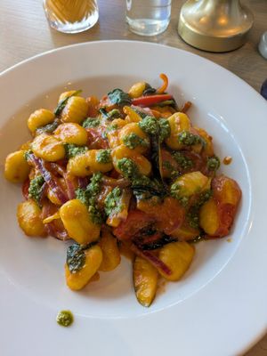 Gnocchi primavera with vegan pesto at Bella Vita in Dover