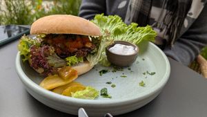 Mushroom bifteki Burger at Vegabar Restaurant in Sulzbach