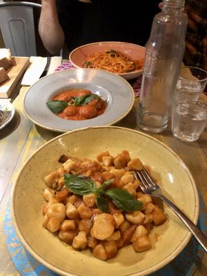 Gnocchi, linguine and seitan meatballs  at Timoty Drinks & Kitchen  in Rome