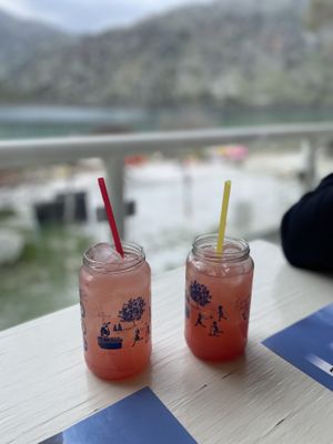Lemon and strawberry lemonade - Taverna Neraida, Lake Kournas  at Taverna Neraida  in Crete
