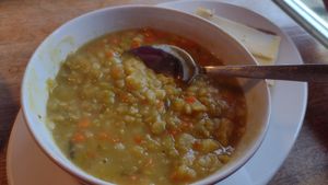 Pea soup with vegan bacon & ham at De Tuin Van De Smid in Leiden