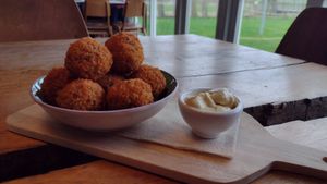 Vegan bitterballen with mustard mayo at De Tuin Van De Smid in Leiden